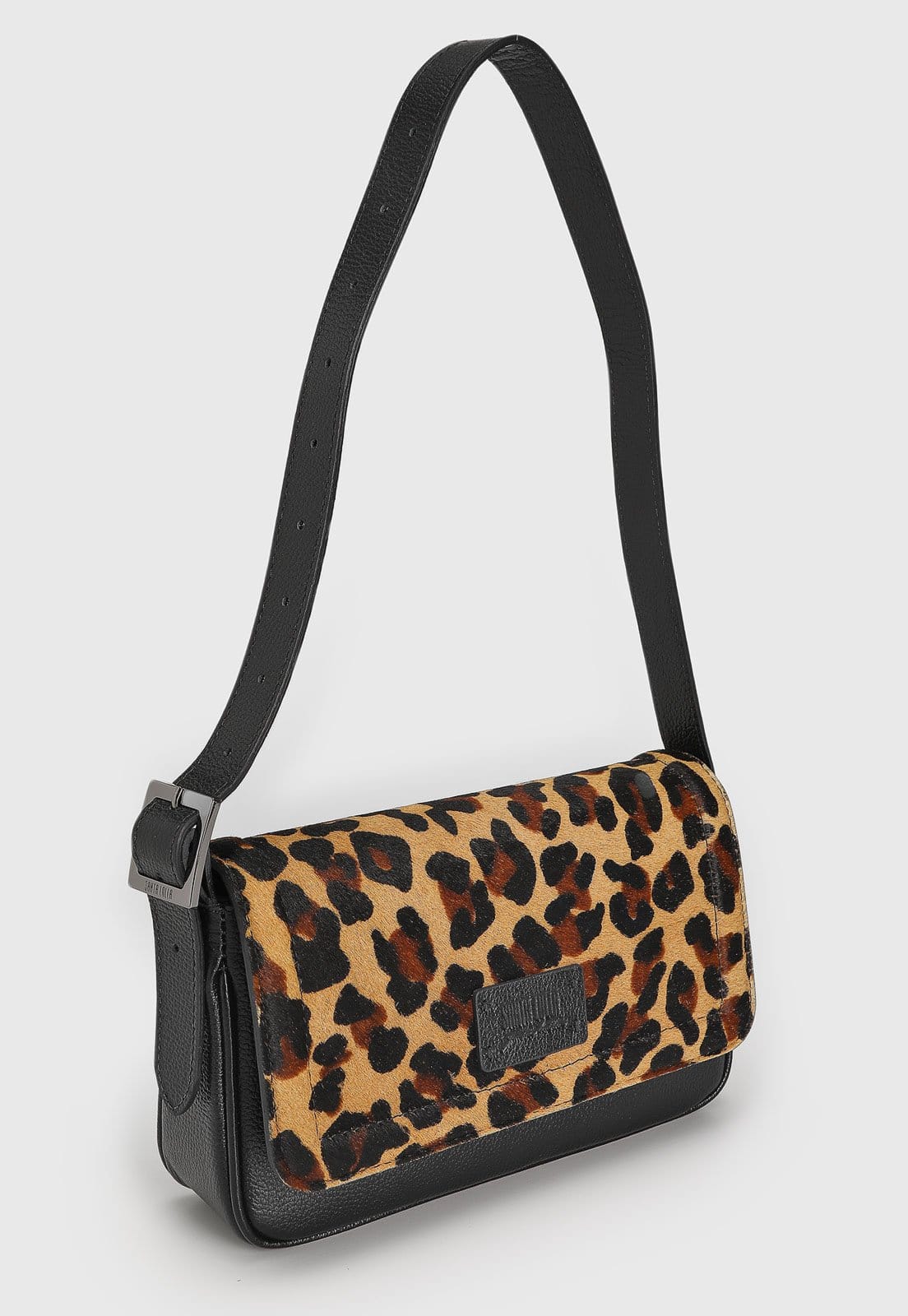 Vista 2 Bolsa Tiracolo Santa Lolla em Couro Animal Print Onça Santa Lolla caramelo