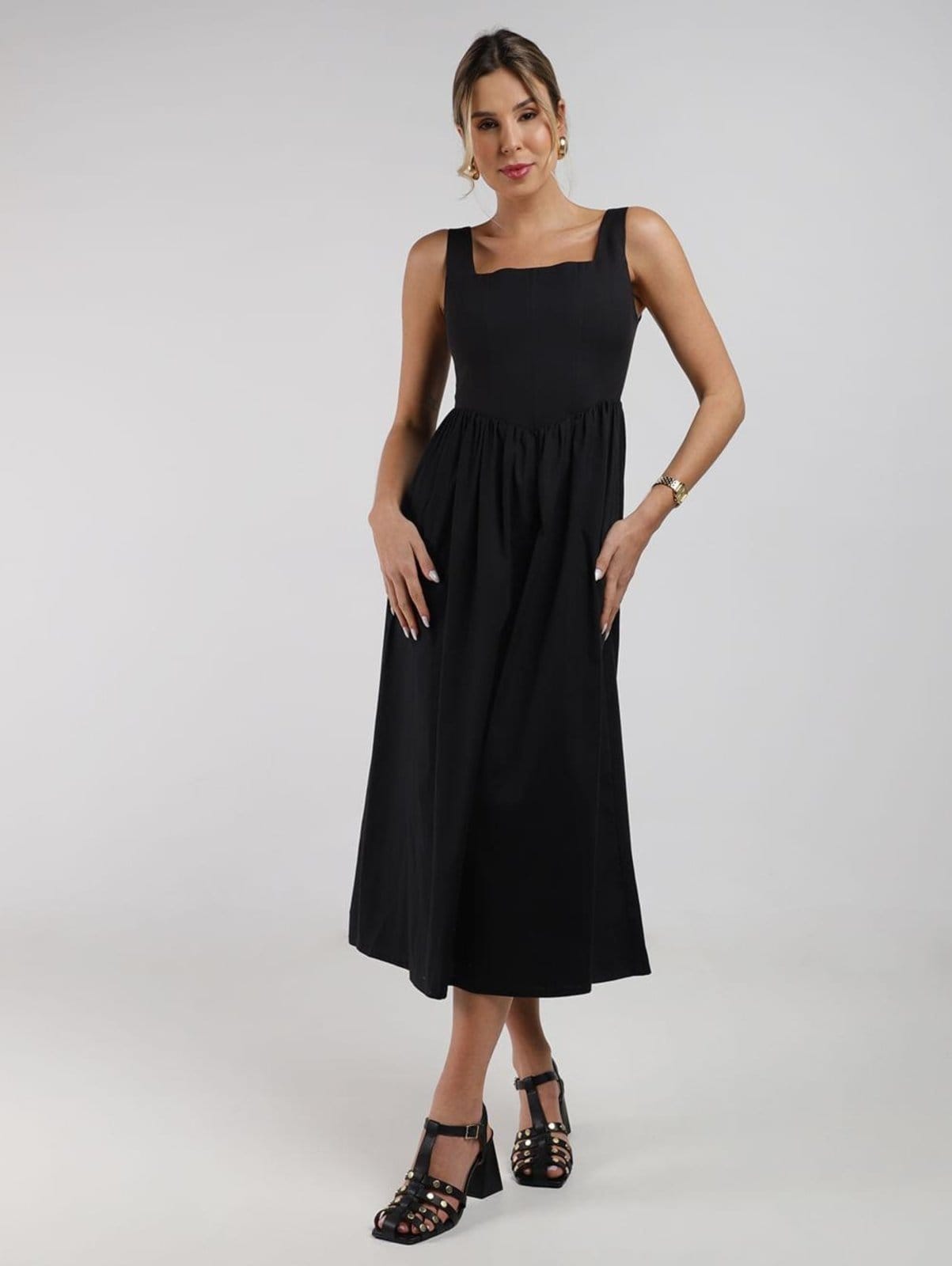 Vestido Midi Corset Autentique Feminina PRETO