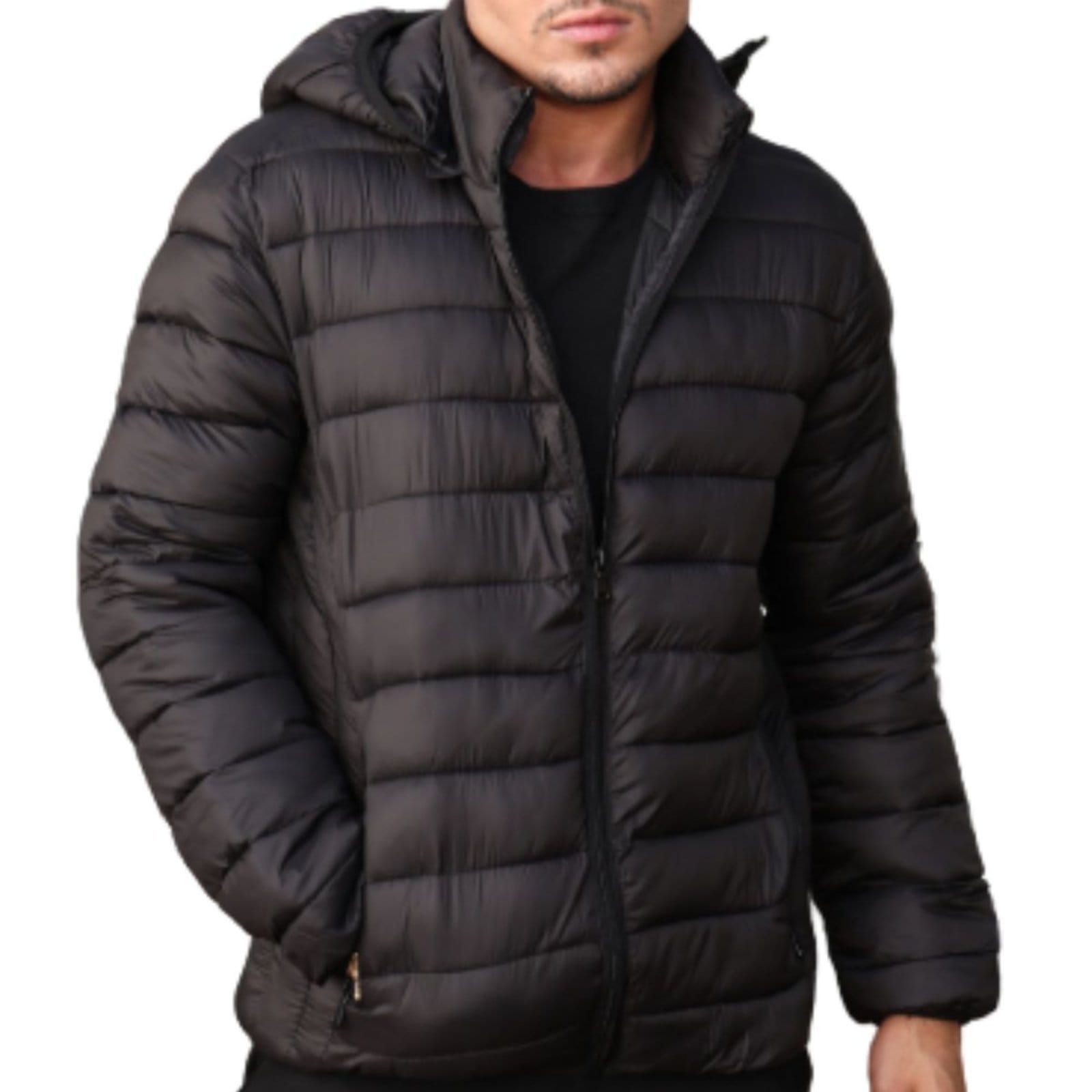 Vista 2 Jaqueta FMF Masculina Puffer Com Capuz Plus Size Blusa Frio Impermeável Preta FMF preto