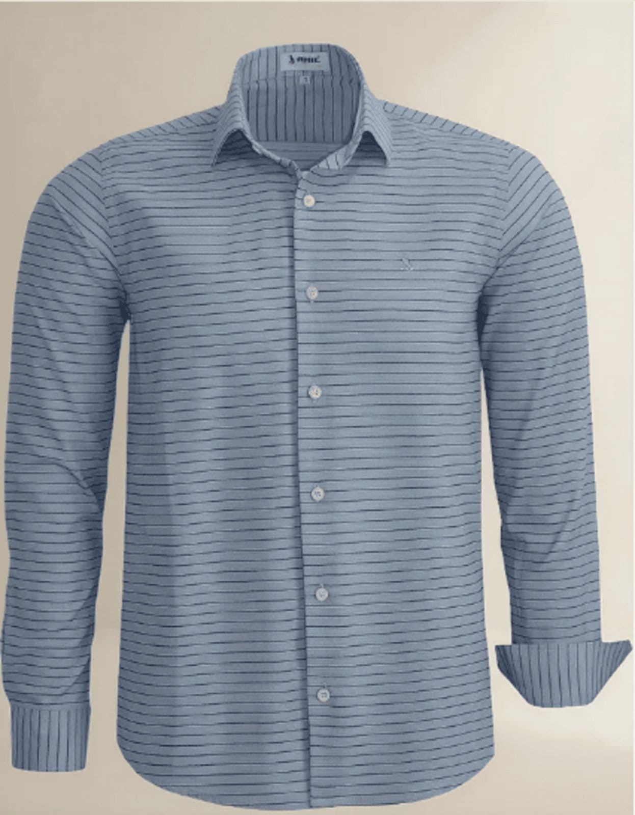 Vista principal Camisa Social Amil Listrada Andor Algodão Fácil de Passar Macia M/Longa Luxo Chumbo Amil cinza