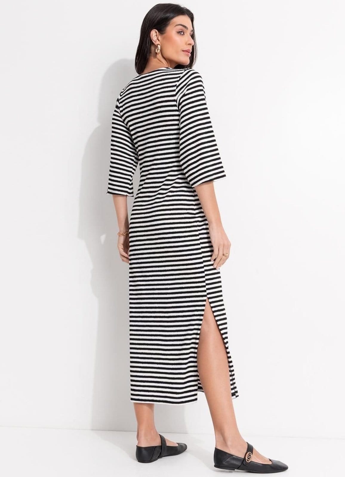 Vista 2 Vestido Em Meia Malha Listrado E Branco Quintess preto