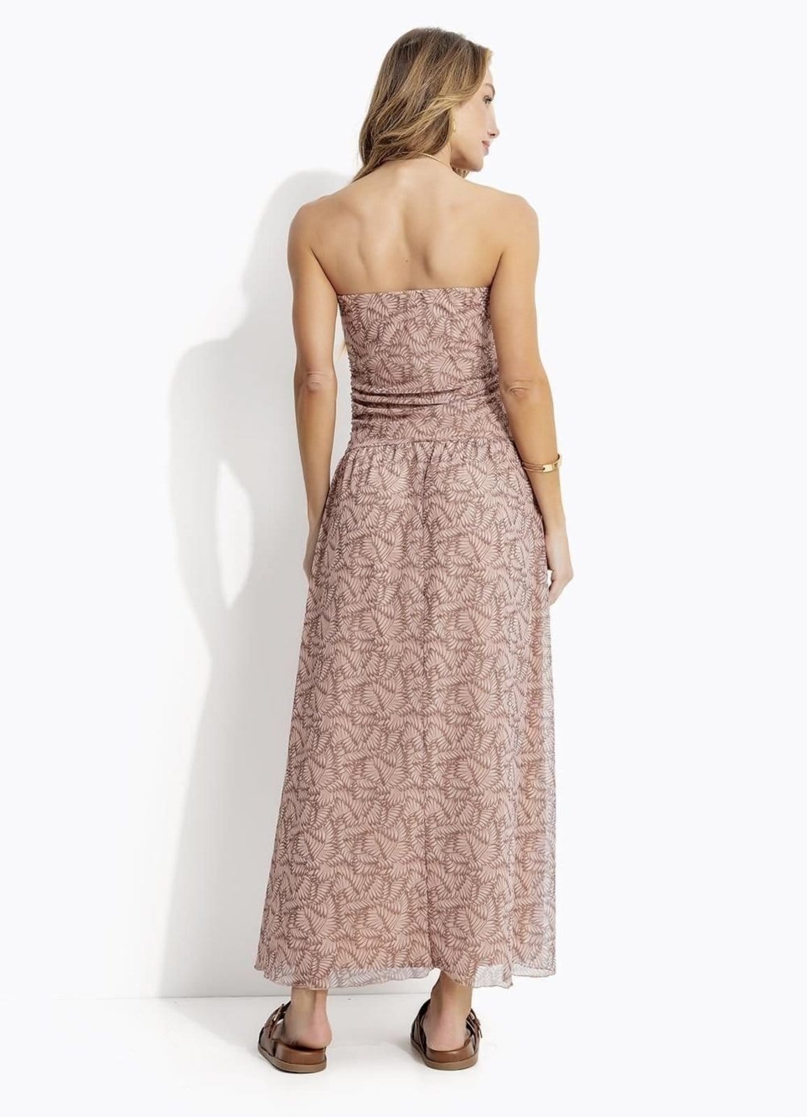 Vista 2 Vestido Em Tule Folhagem Marrom Quintess nude