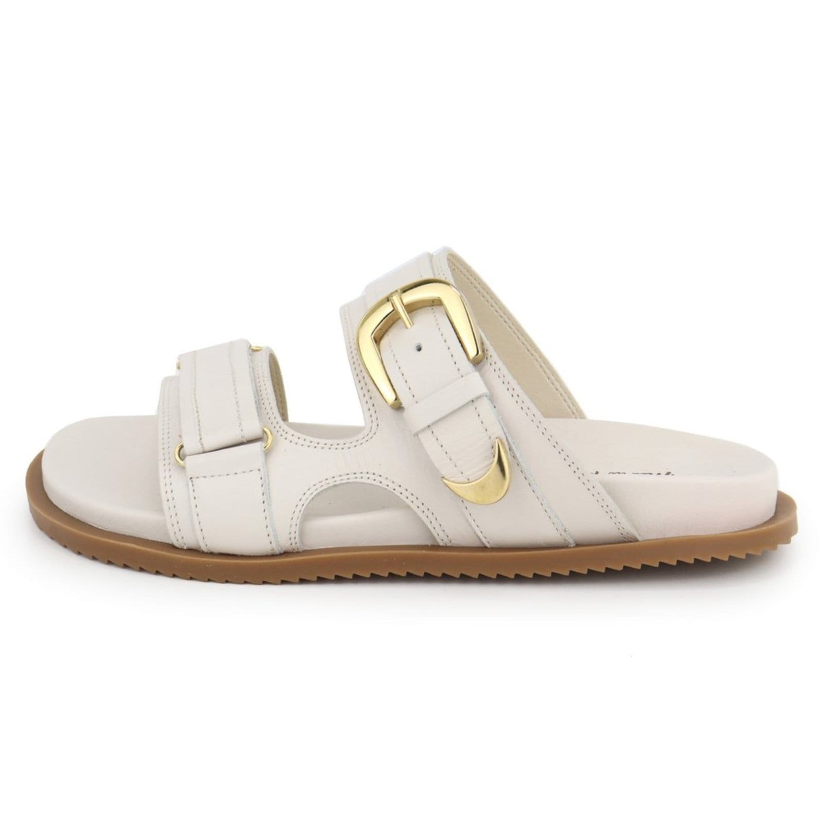 Sandália Papete Flatform Fivelas Acolchoada Feminina Tratorada em Couro Maria Paula Off White