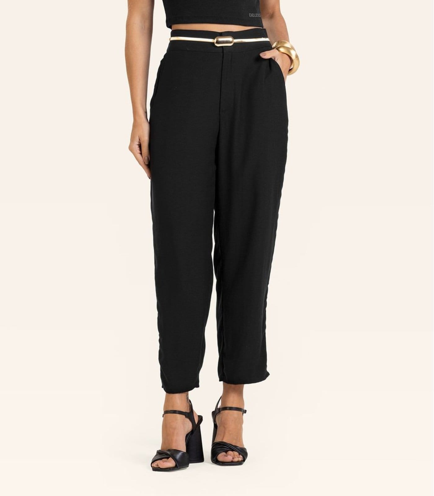 Vista 2 Calça Pantalona em Viscose Double Feminina Endless Endless preto