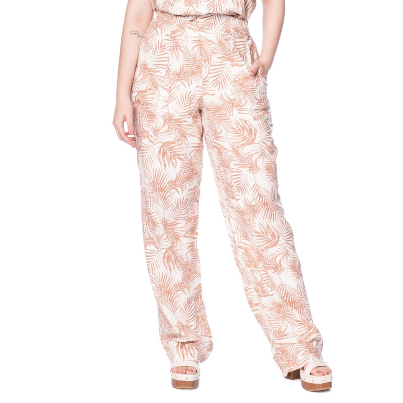 Calça Feminina Giraffe Wide Leg Folhagens