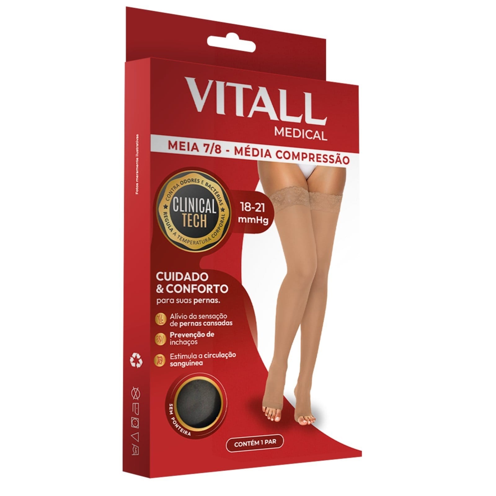 Meia 7/8 Vitall Medical édia Compressão Sem Ponteira 18-21 mmHg Feminino 1712 - 2