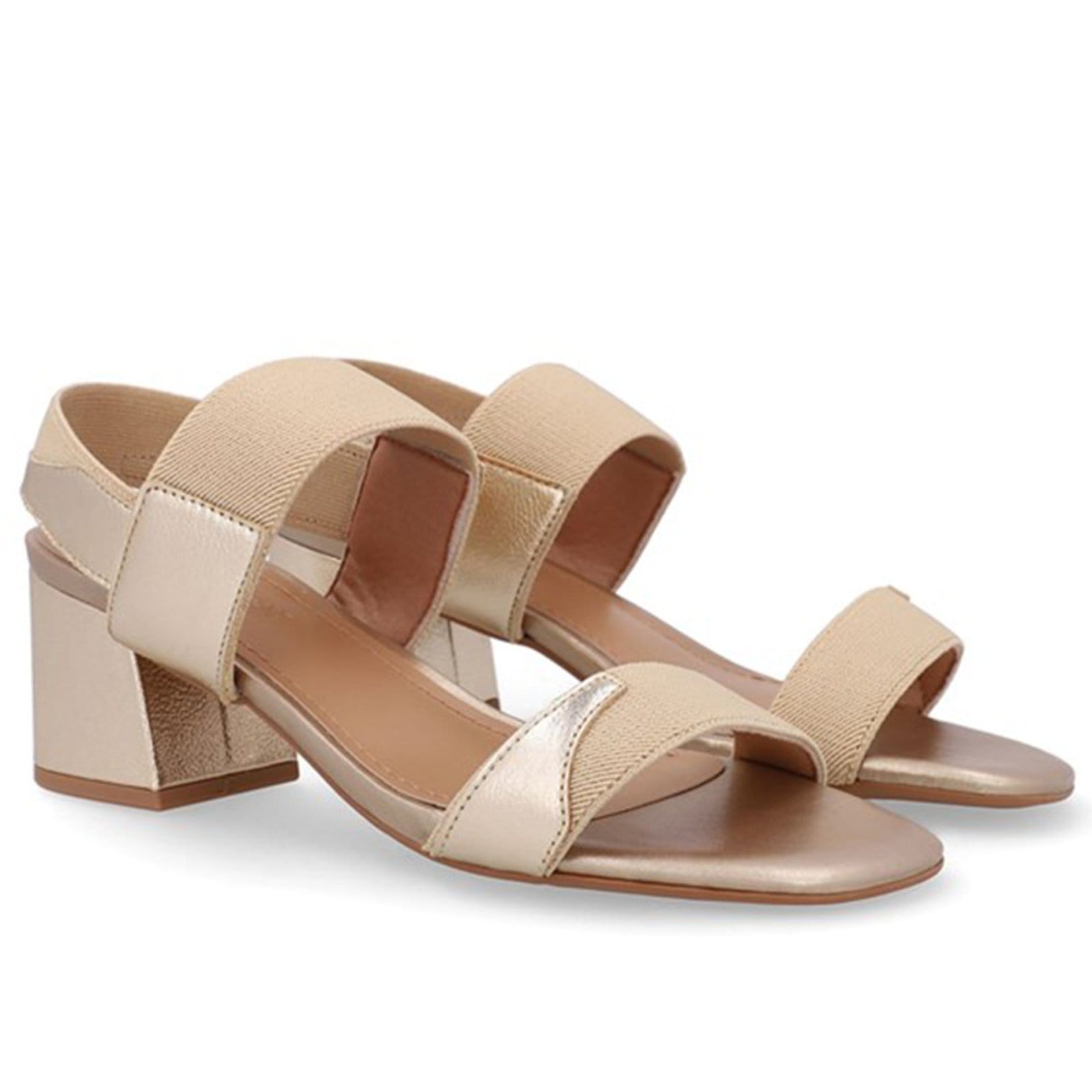 Vista 2 Sandália Couro Bico Quadrado Tira Elástico Usaflex Ouro Light - 006 Usaflex dourado