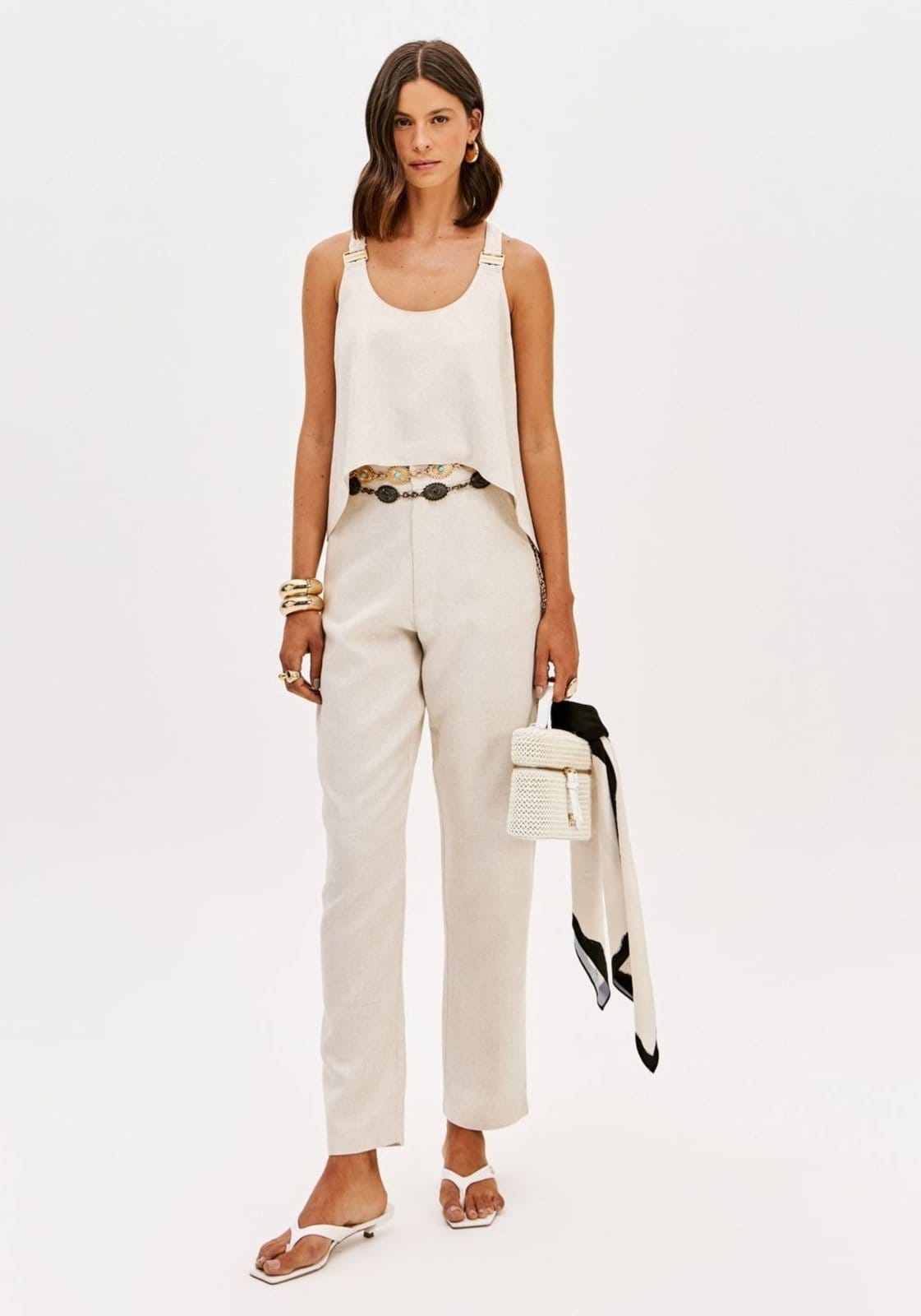 Calça Baggy Cintura Alta Com Linho