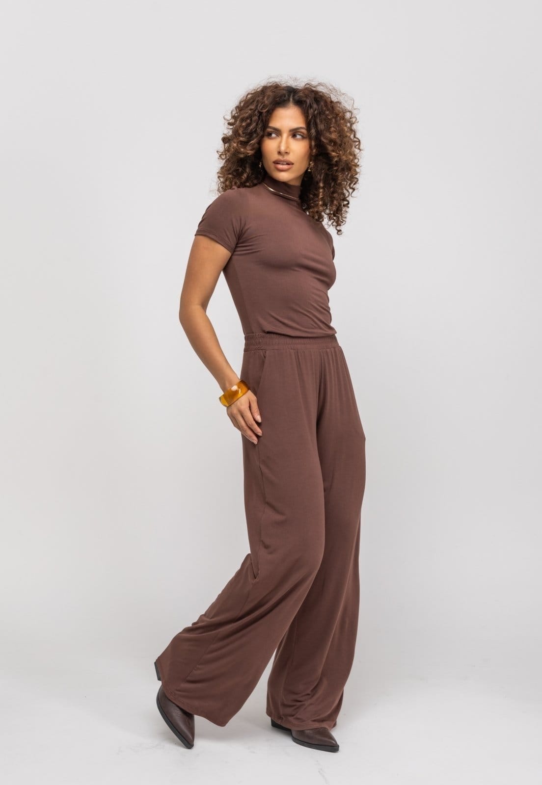 Calça Wide Leg Com Bolso Malha Salvatore Fashion