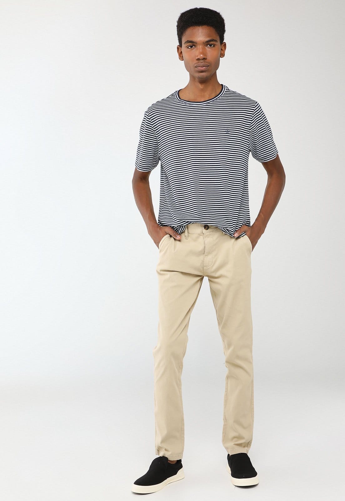 Vista 2 Calça Masculina Dudalina Canelada Chino Slim Dudalina bege