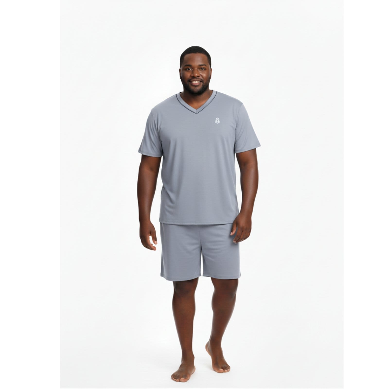 Pijama Masculino Plus Size Adulto Curto Verão Malha Fria Calor Manga Curta G1 G2 G3 G4 50 52 54 Conforto Gola V Homen Mechler