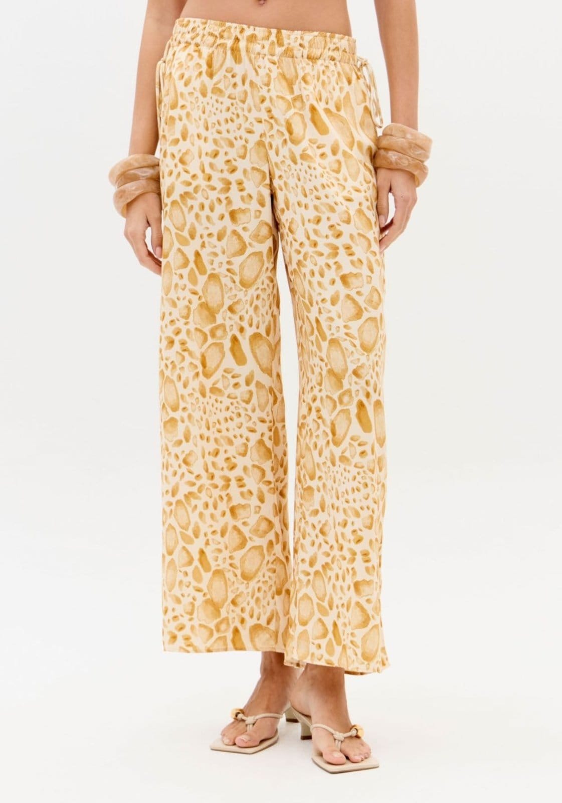 Vista 2 Calça Wide Leg Amarração Cós Lança Perfume amarelo