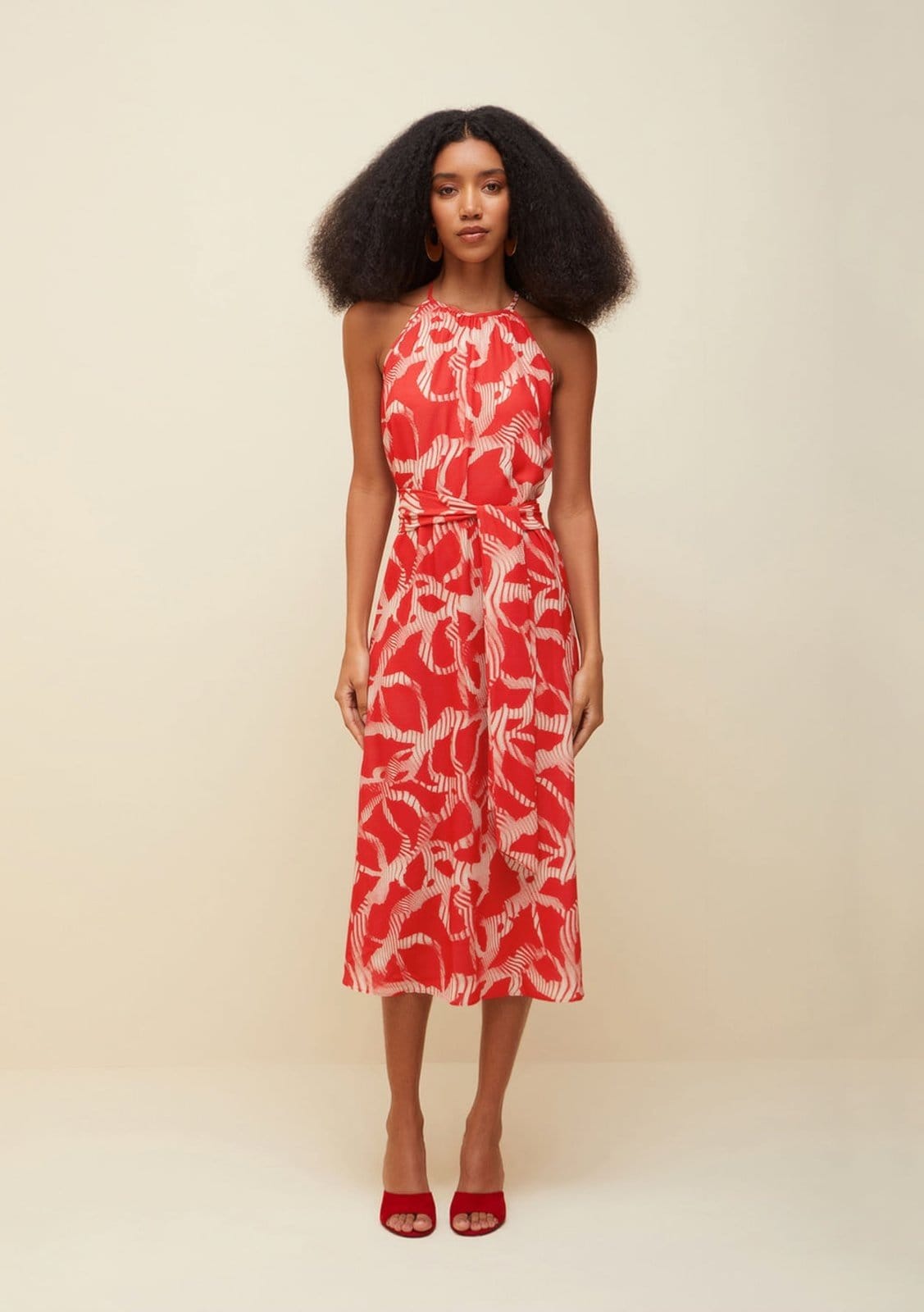 Vista 2 Vestido Morena Rosa Midi Cava Francesa Amarração Costas Estampado Morena Rosa vermelho rosa