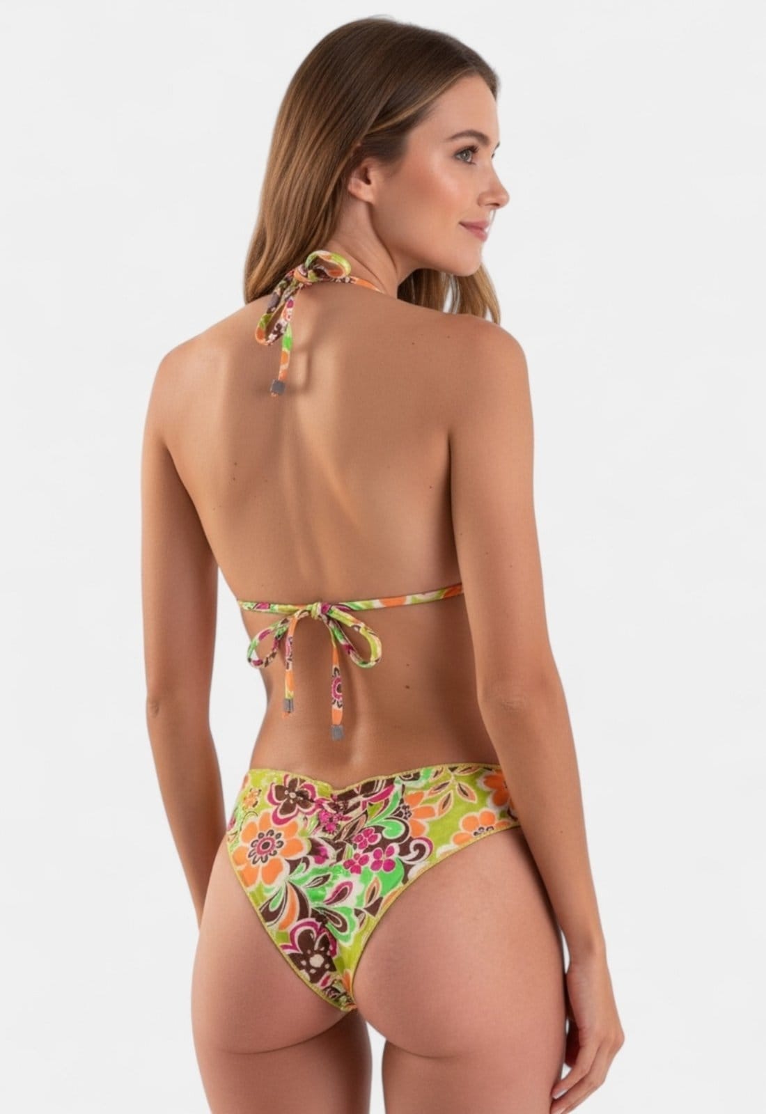 Vista 2 Biquíni Areia Branca Baly Cortininha Ripple Floral Areia Branca verde