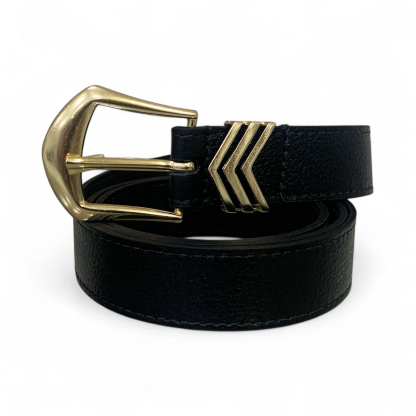 Vista 2 Cinto Feminino em Couro Fivela Dourada 014 Mariart preto