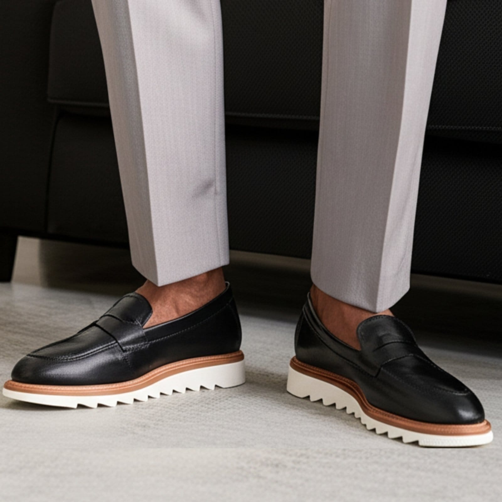 Vista 2 Mocassim Loafer Penny Masculino GuGi Social Confortável Com Sola Tratorada Gugi preto