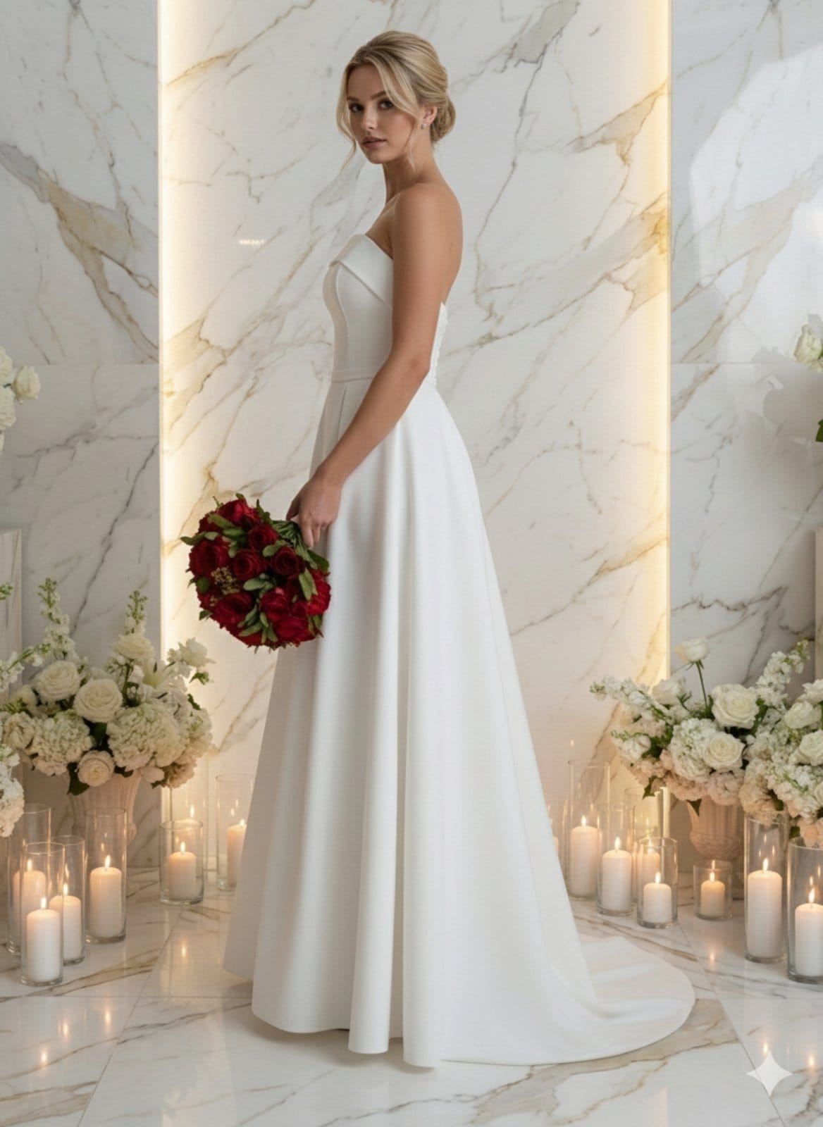 Vista 2 Vestido Longo com Pregas Decote Reto Festa Noiva Alfaiataria FS CONCEPT branco