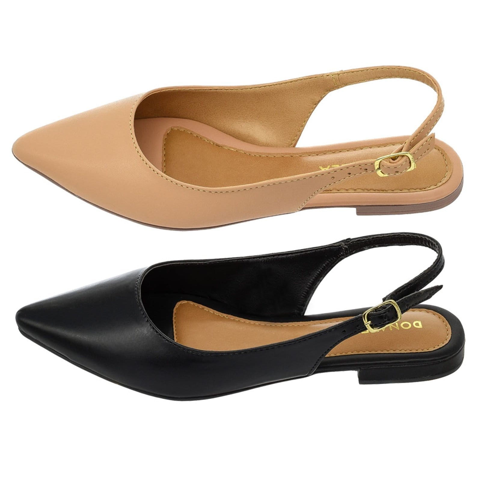 Kit 2 Pares Sapatilha Feminina Bico Fino Mule Slingback CM Calçados Clássica Lisa Preto e Nude