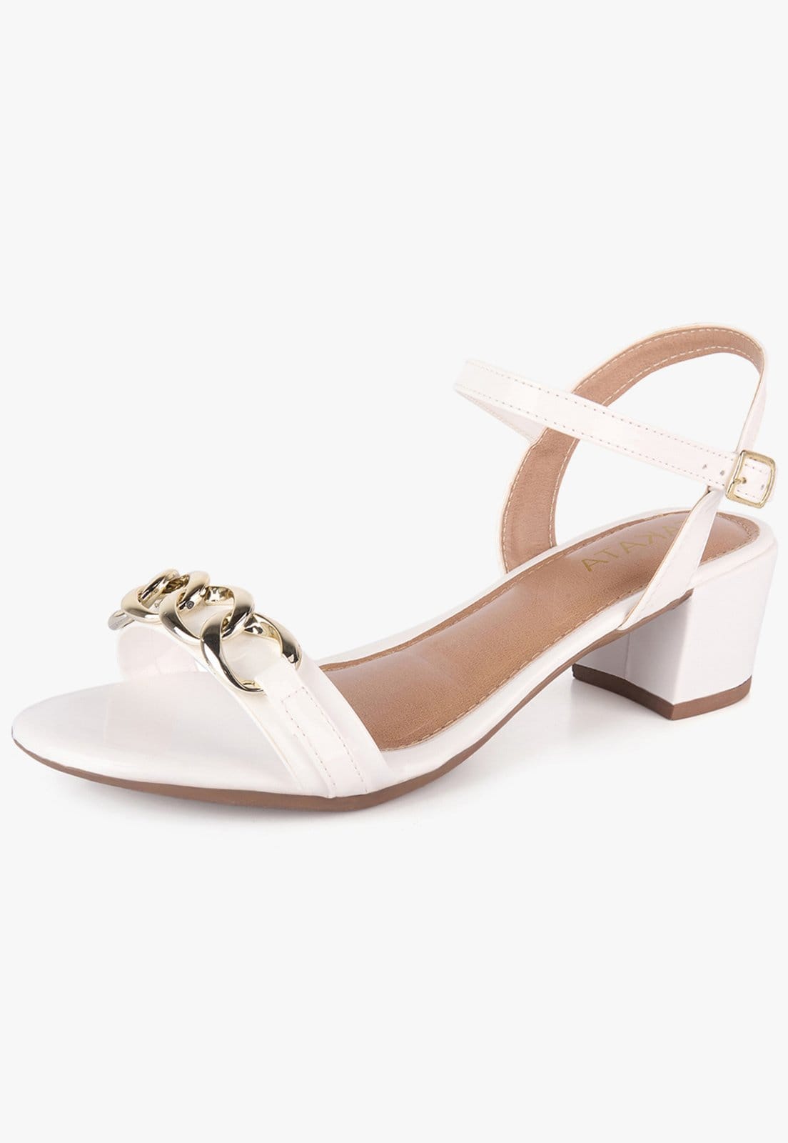 Sandália Salto Bloco Baixo Grosso Corrente Metal Takata