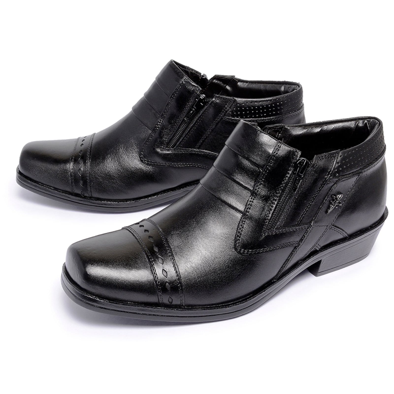 Vista 2 Bota Botina Country Ferrile em Couro Bico Quadrado Zíper Preta Ferrile preto