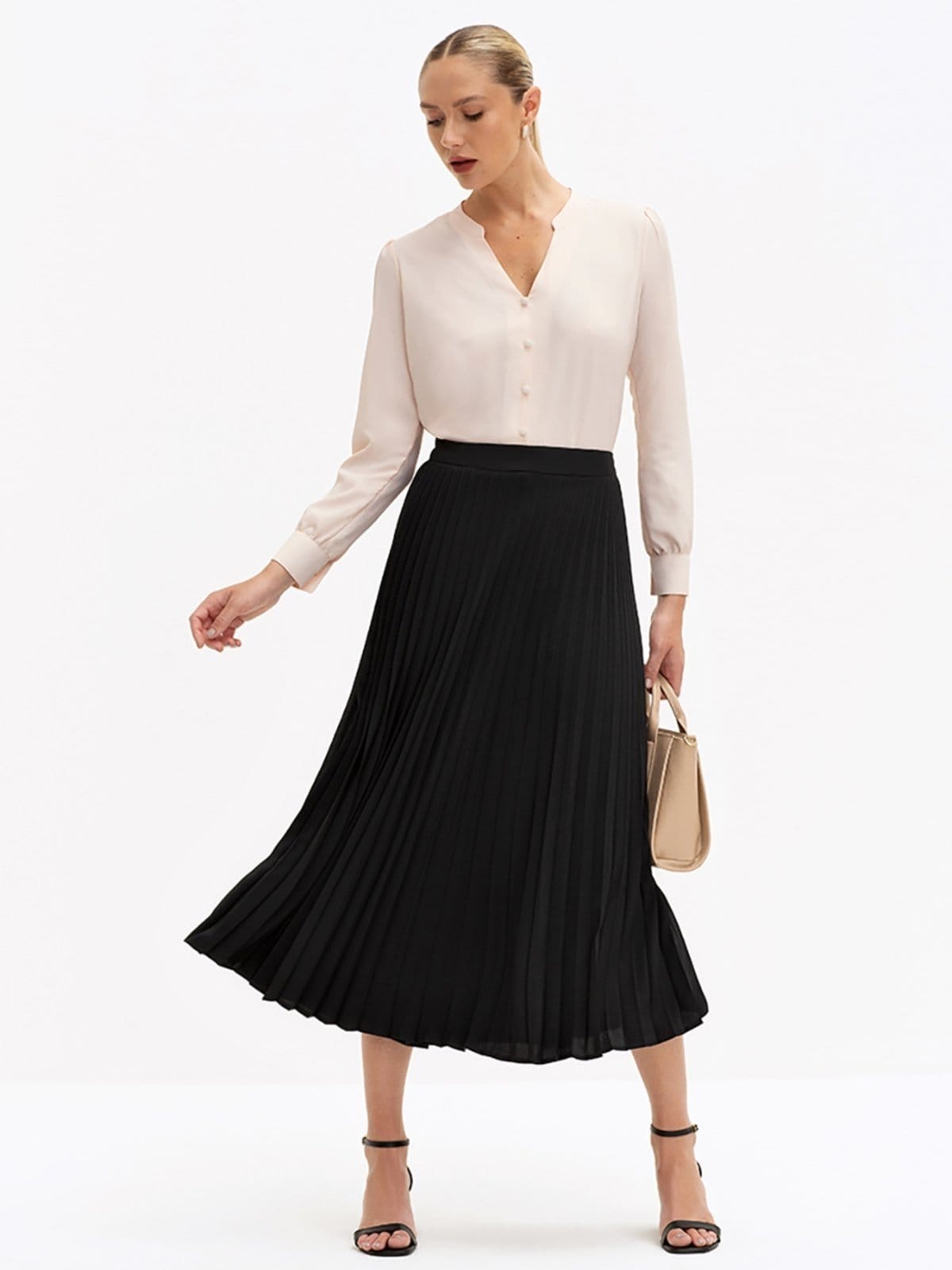 Saia Principessa Plissada Longuete em Crepe Antonieta