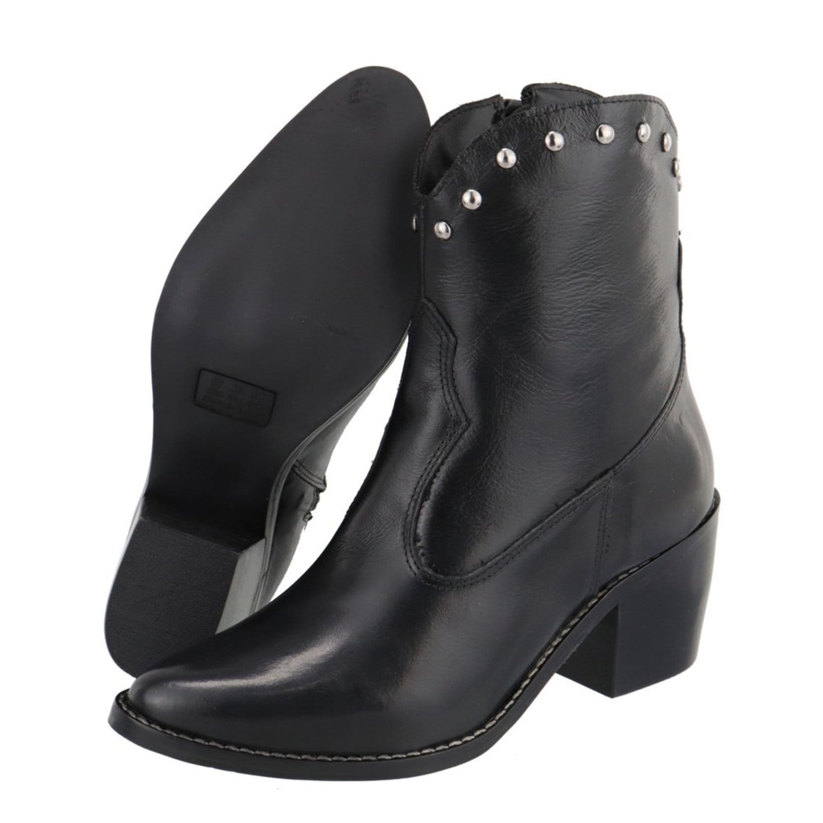 Vista 2 Bota em Couro Western Texana Bico Fino Cano Curto Country TELLINI STORE preto