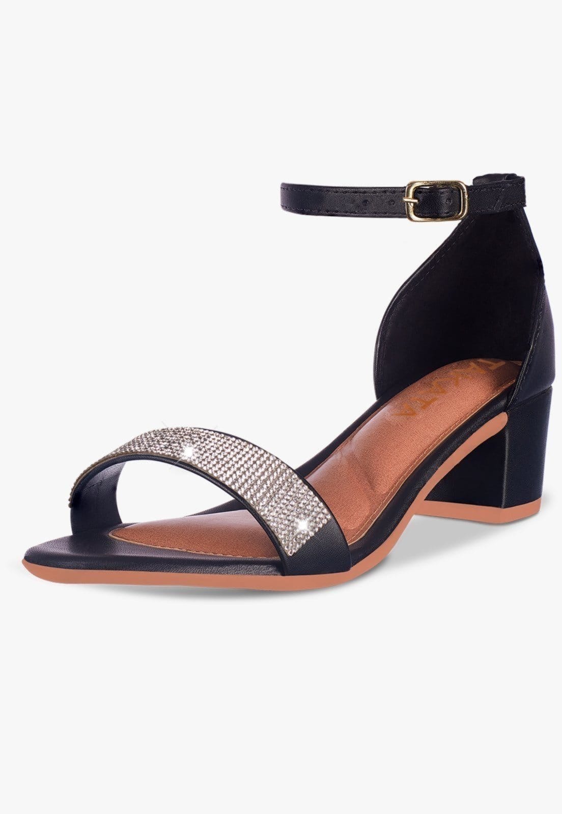 Sandália Feminina Salto Quadrado Bloco Baixo Verniz Strass brilho Confortável elegante Festa