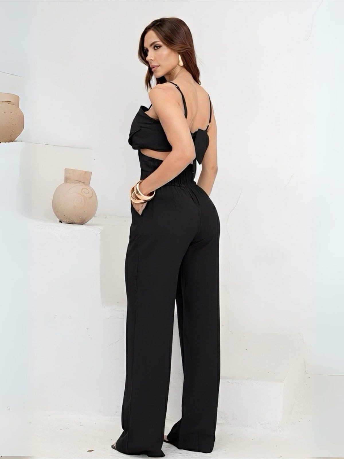 Vista 2 Macacão Feminino longo Tropical Fashion Alfaitaria TROPICAL FASHION preto