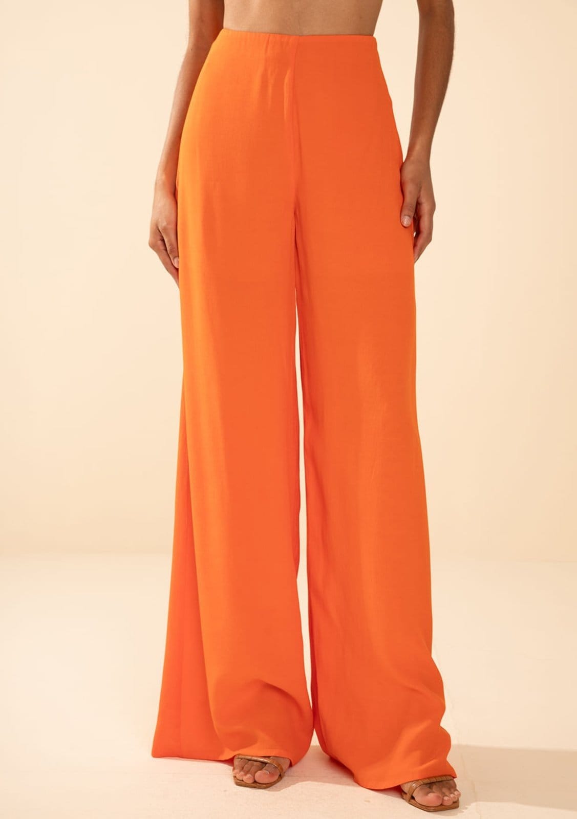 Vista 2 Calça Morena Rosa Pantalona Alta Laranja Morena Rosa laranja rosa