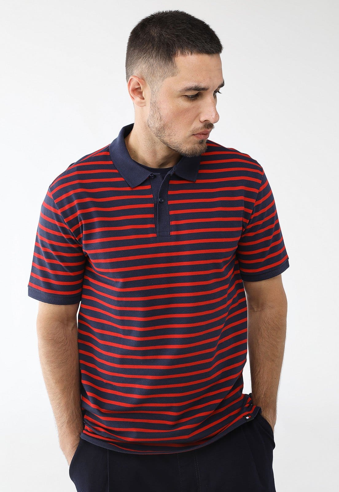 Camisa Polo Tommy Jeans Regular Breton Vermelha