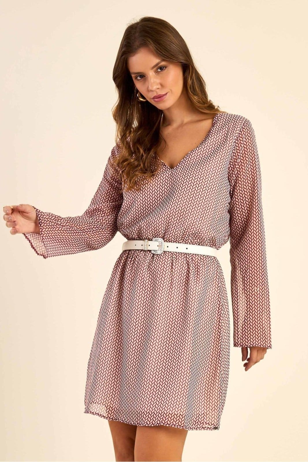 Vestido Feminino Manga Longa Chifon Marialícia