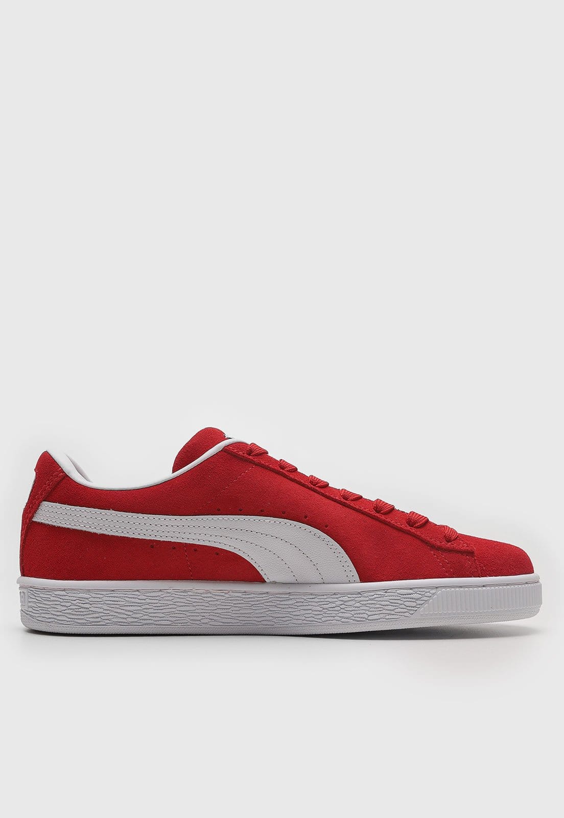 Vista 2 Tênis Masculino Puma Suede Classic e Branco Puma vermelho