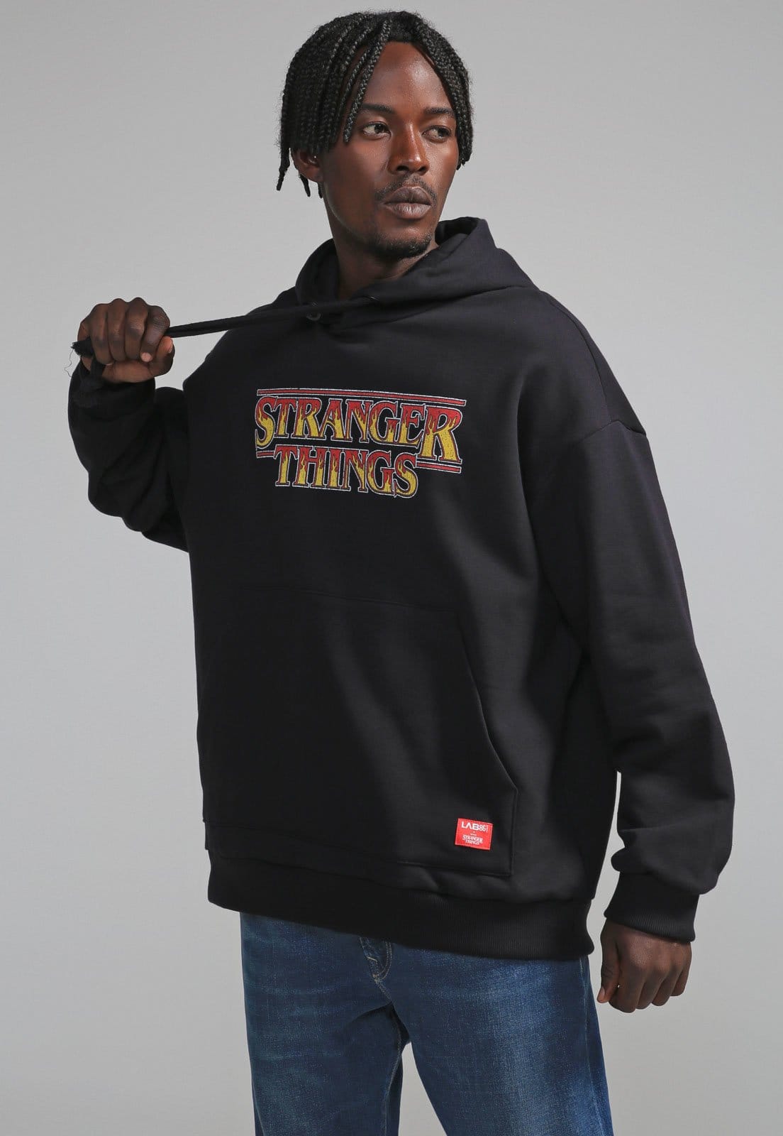 Blusa de Moletom Flanelada Fechada LAB86 Stranger Things Preta - 2