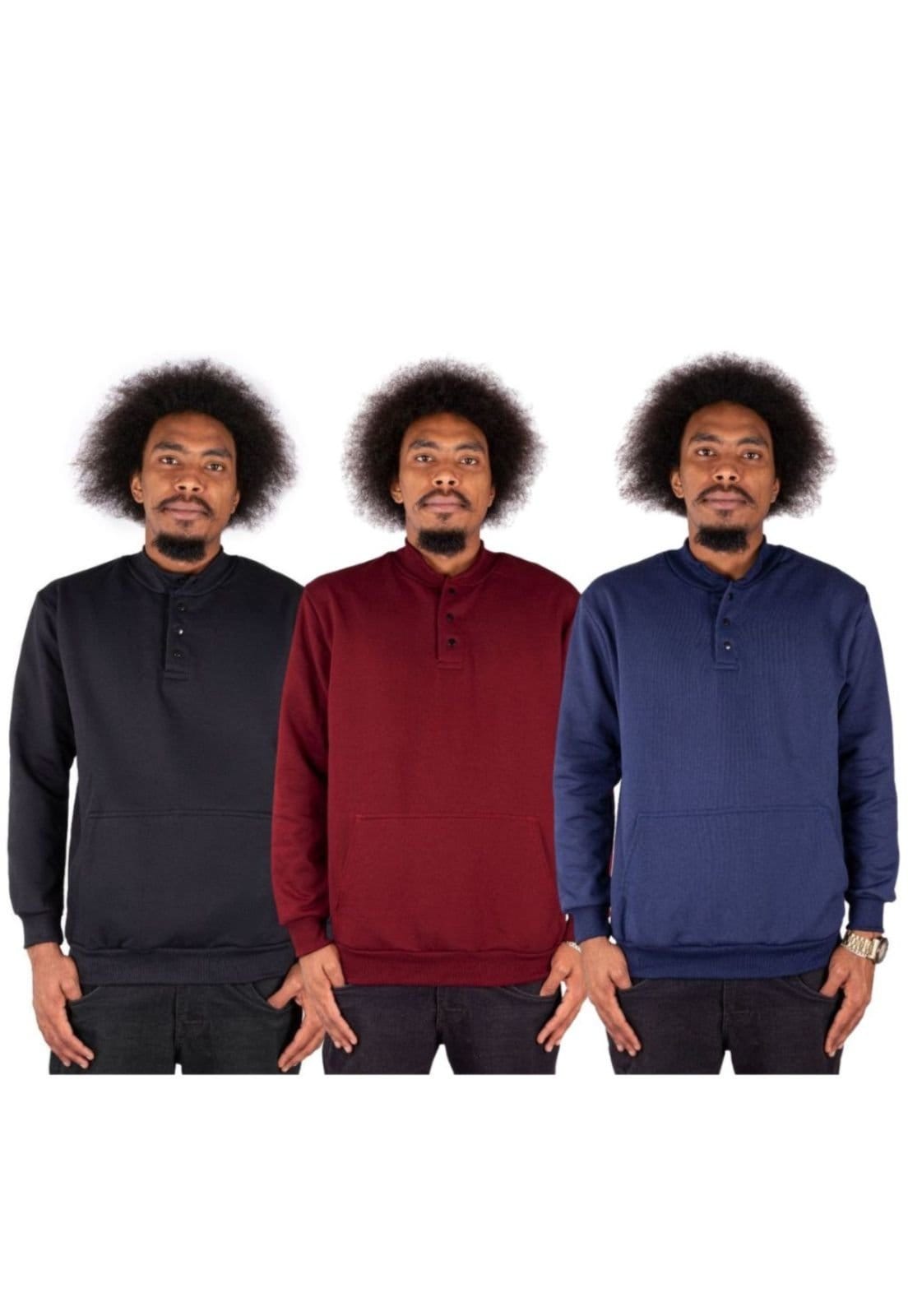 Kit 3 Moletom Canguru Liso Blusas de Frio Estiloso Sem capuz