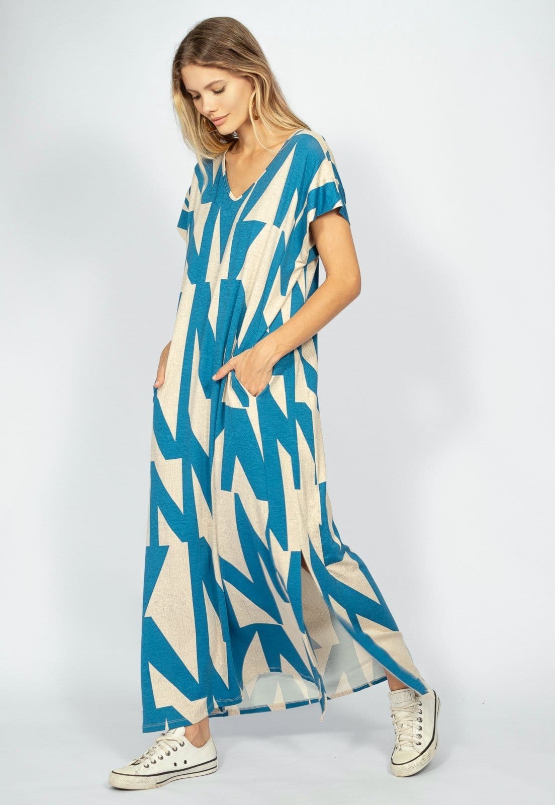 Vista 2 Vestido Nheengatu Malha Amazonia Vital Malha Geométrico e Amazonia Vital azul/blue