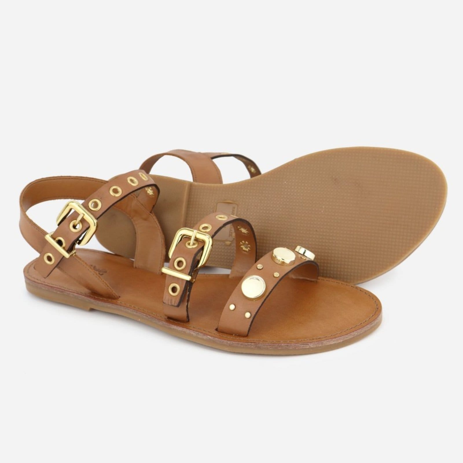 Vista 2 Sandália Rasteira Couro Maria Paula Palminha Conforto Luxo MARIA PAULA caramelo