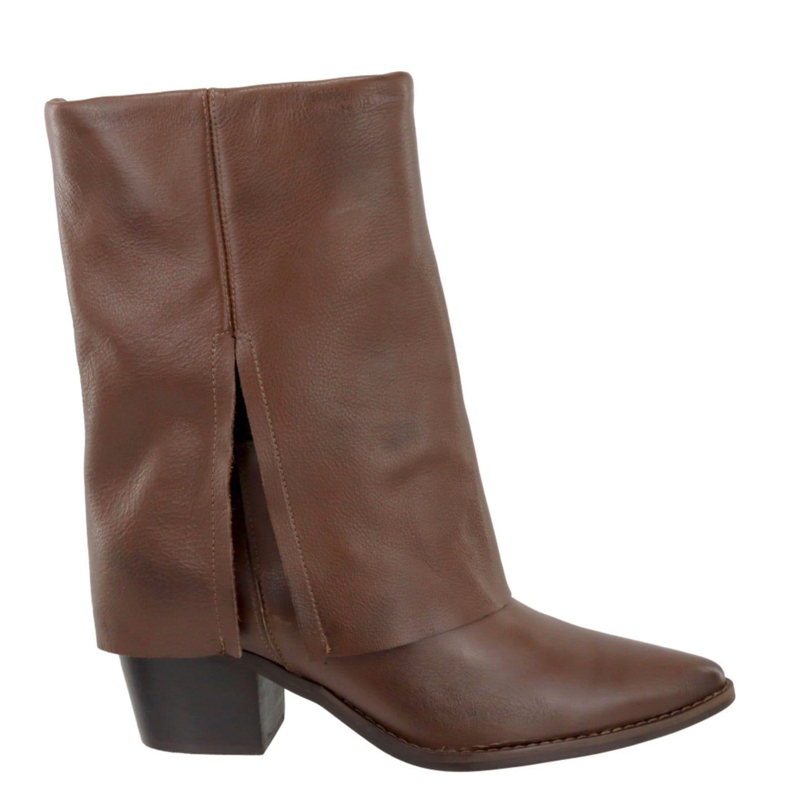 Vista 2 Bota Feminina Bico Fino Saia em Couro Franja Maria Paula Nutella MARIA PAULA marrom