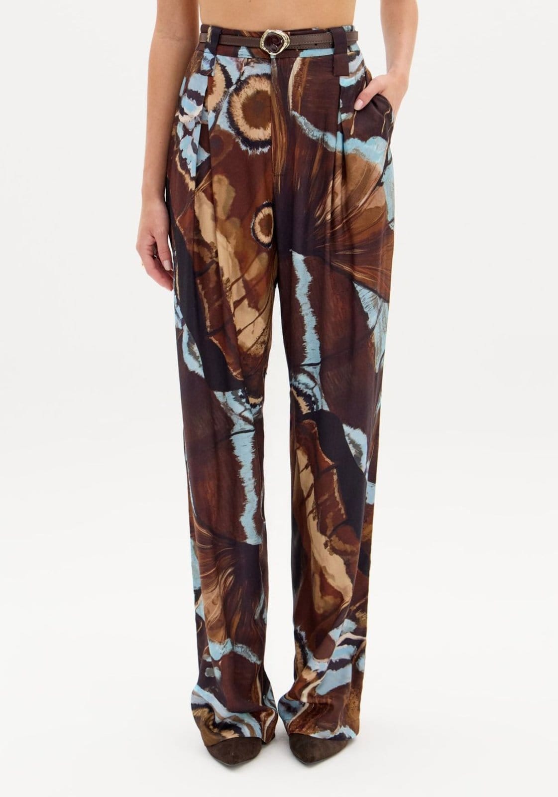 Vista 2 Calça Reta Estampada Cintura édia Com Cinto My Favorite Things marrom