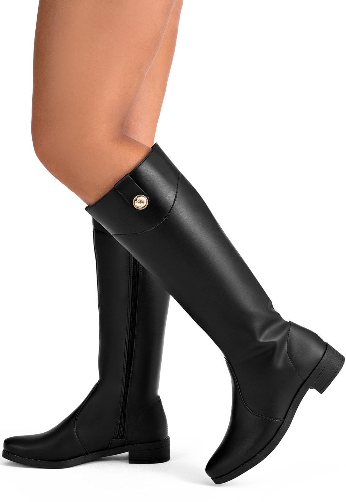 Vista 2 Bota Feminina Lumiss Montaria Salto Rasteira Cano Alto Bico Redondo LUMISS preto