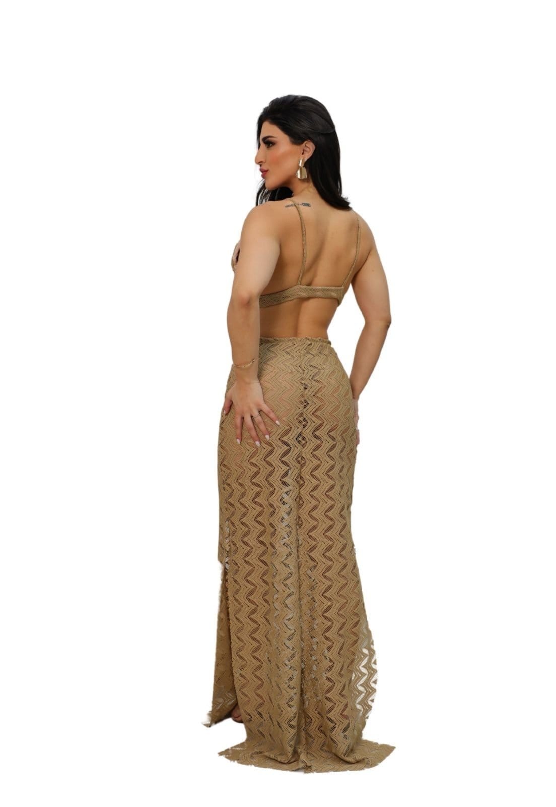 Conjunto Renda Saia Longa e Top Alcinha Com Hot Panties Sampaio Nude - 2