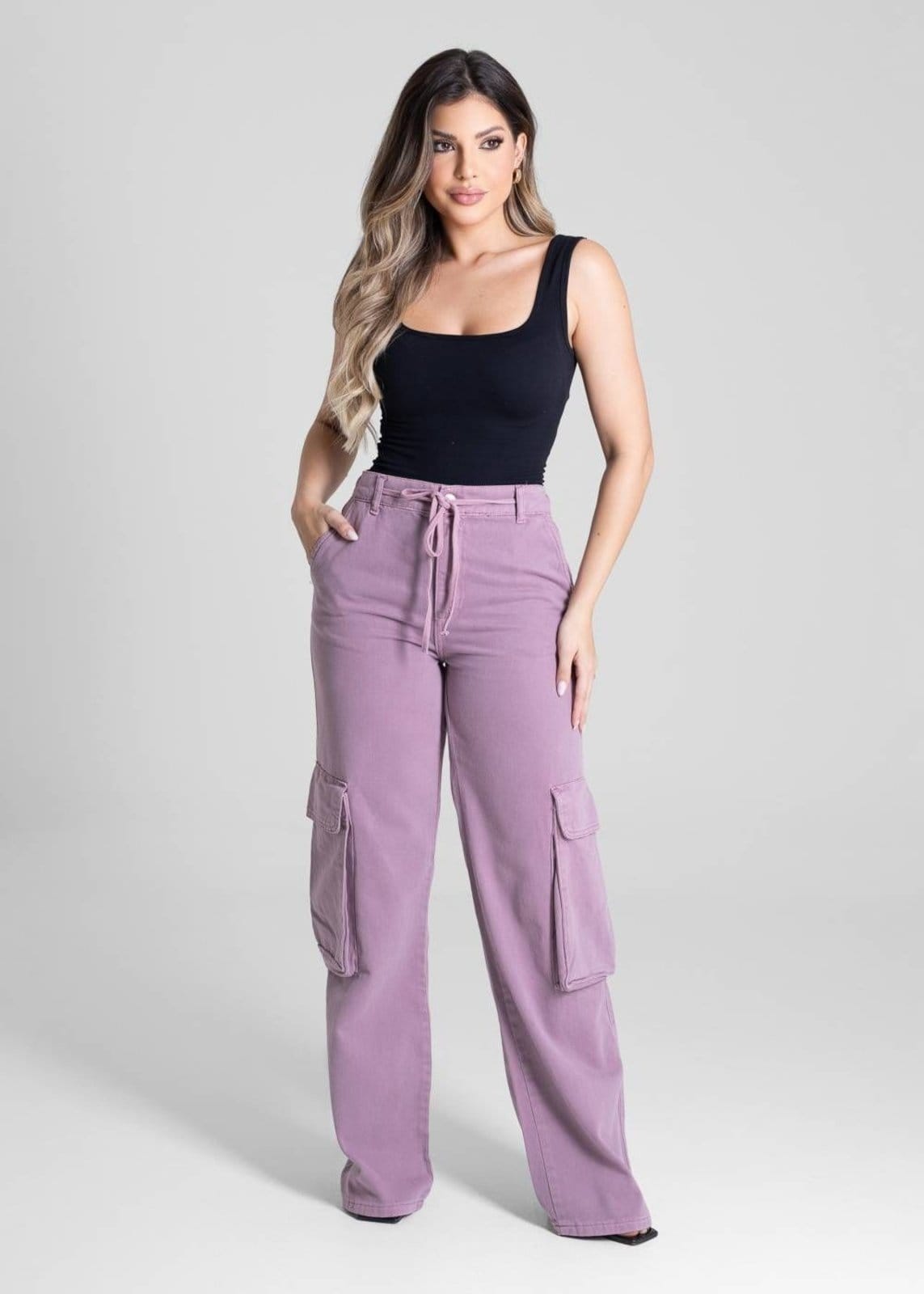 Vista 2 Calça Sarja Sawary Wide Leg - 281901 Sawary roxo