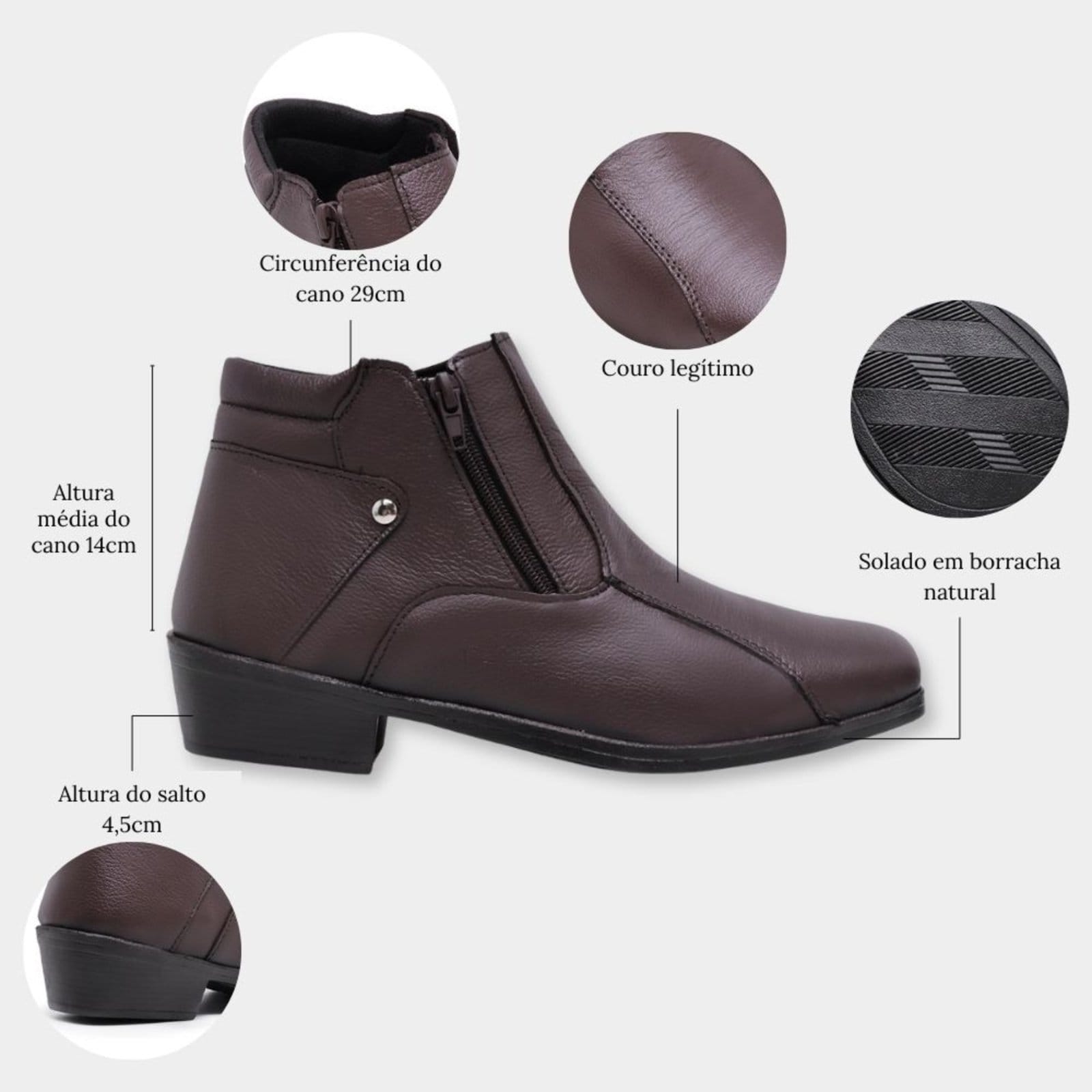 Vista 2 Bota Masculina De Couro Botina Country Cano Curto Moderna Macia 202 Schiareli marrom