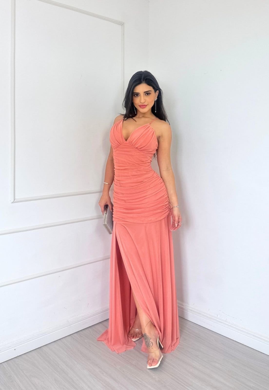 Vestido Longo de Festa Madrinhas Micro Tule Tubinho Sereia Mikaelly