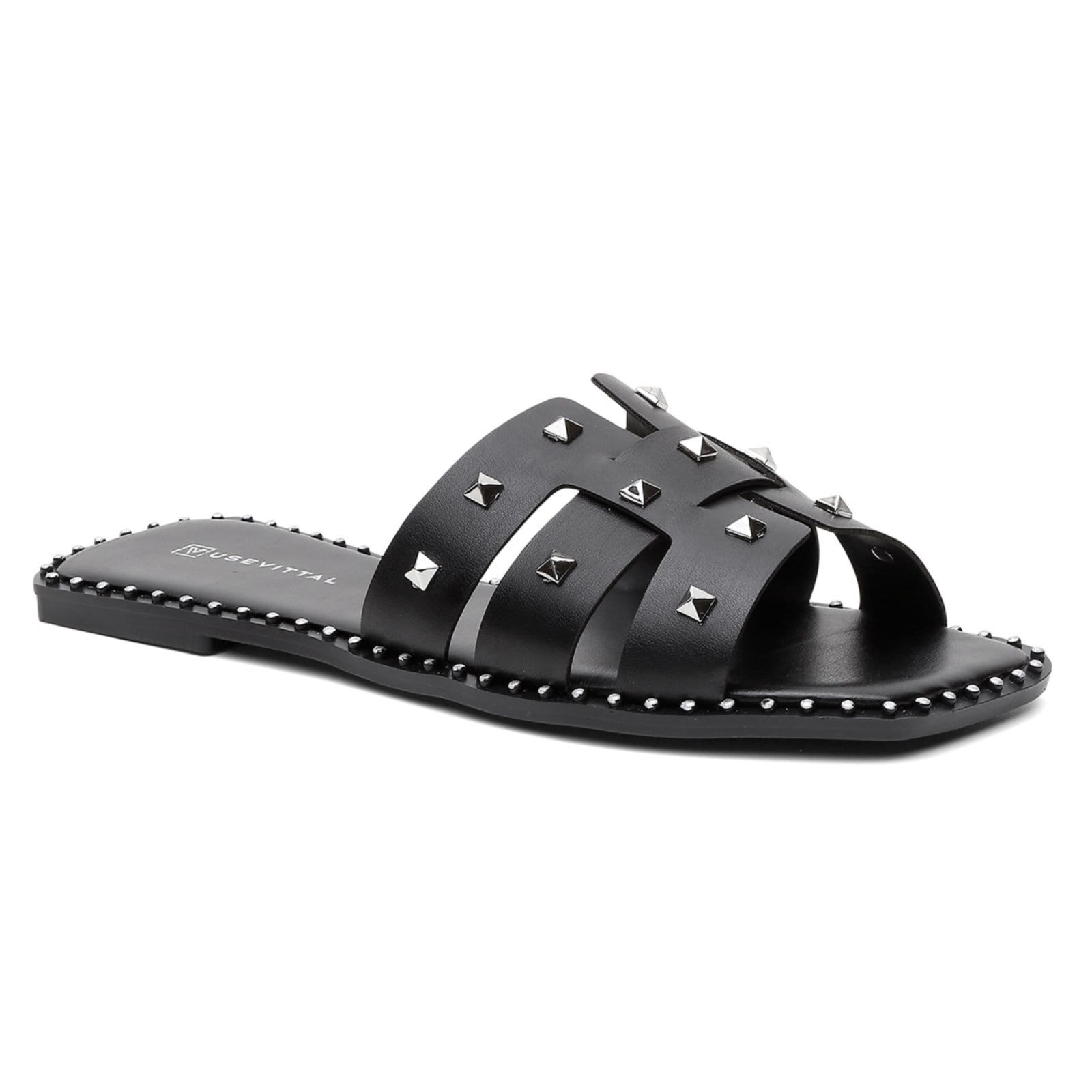 Sandália Rasteira Feminina Com Sparkle Ananda Conforto Vittal Preta