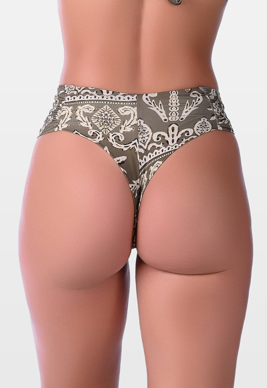 Calcinha de Biquíni Summer Soul Fio Dental Duplo Franzido Lateral Folhagem - 2