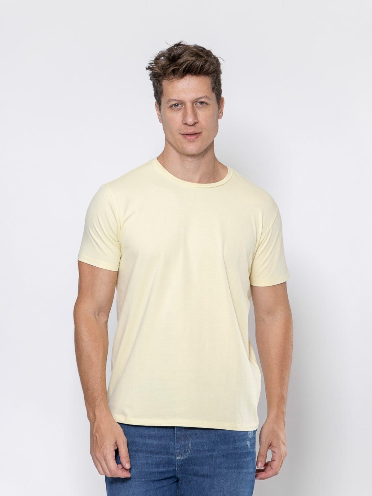 Vista 2 Kit 3 Camisetas Masculina Algodão Premium Amarela e Branca - 50696 Crocker rosa