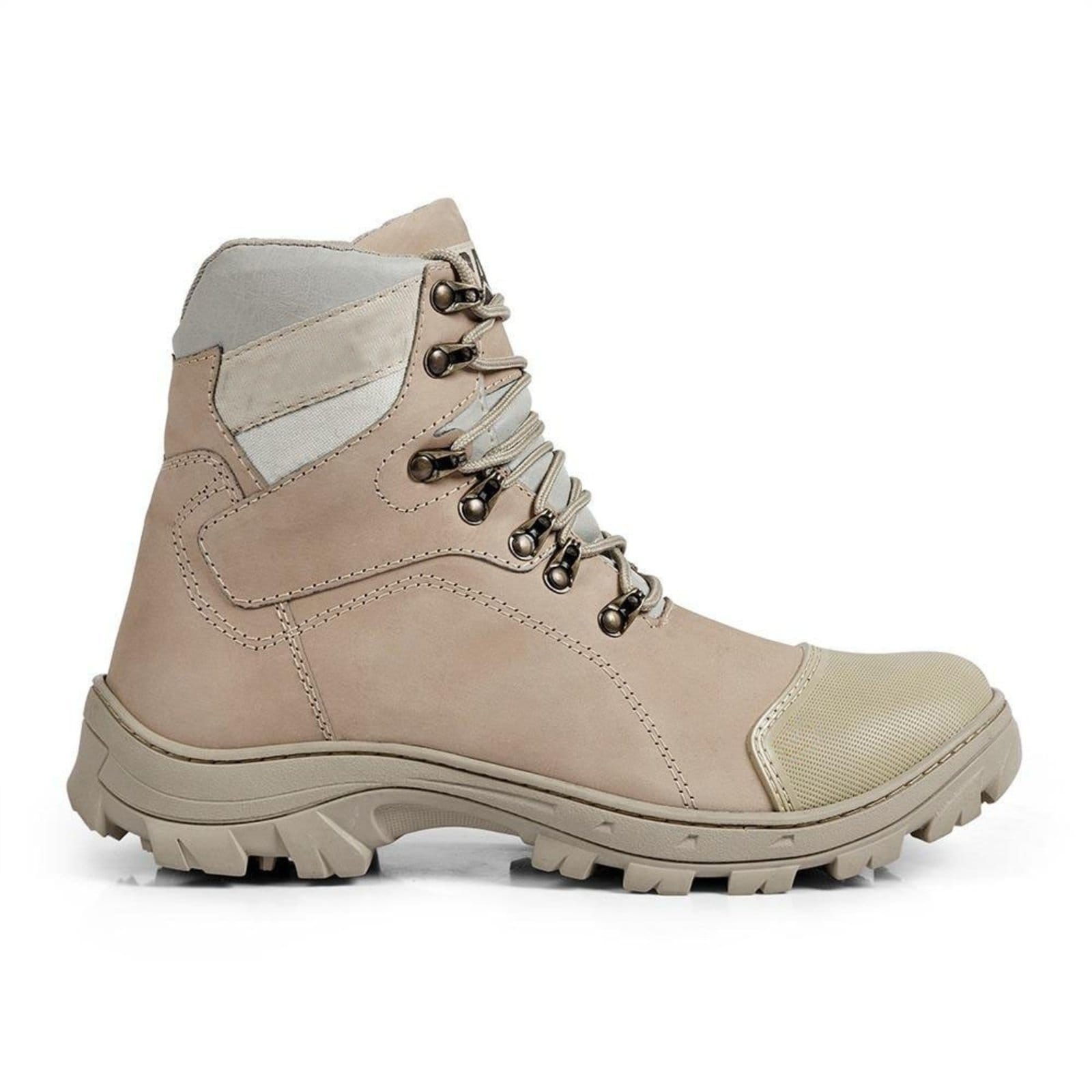 Vista 2 Coturno Adventure Bota Couro Masculina Cano Médio Atacador Solado Borracha Antiderrapante Resistente Confortável FRANCA GRIFFE bege