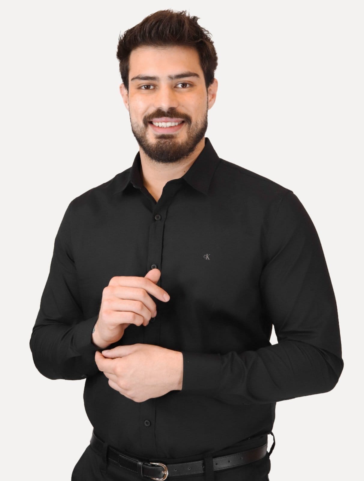 Camisa Calvin Klein Jeans Masculina Regular Plain Grey CK Logo Preta