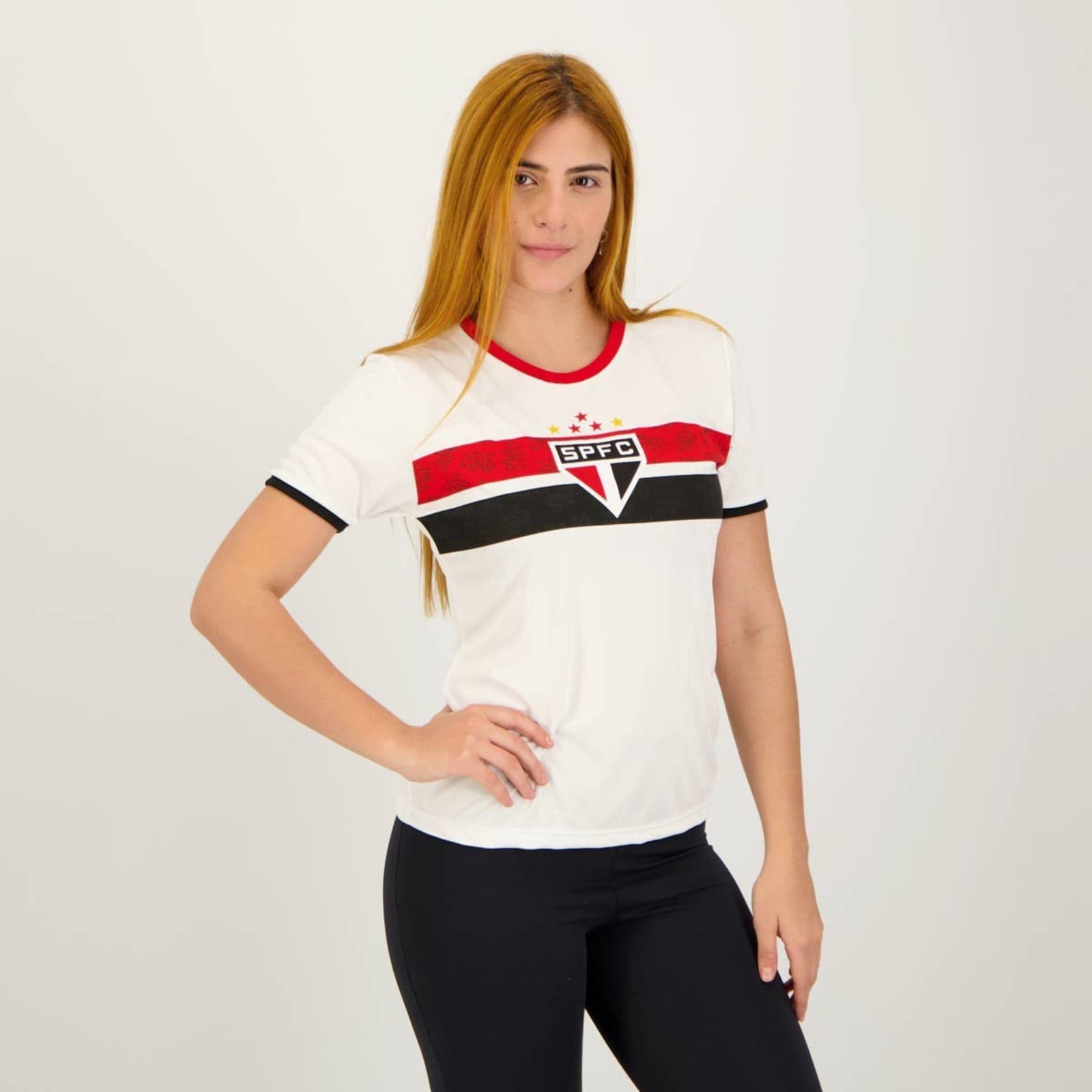 Vista 2 Camisa São Paulo Stencil Feminina Branca braziline branco
