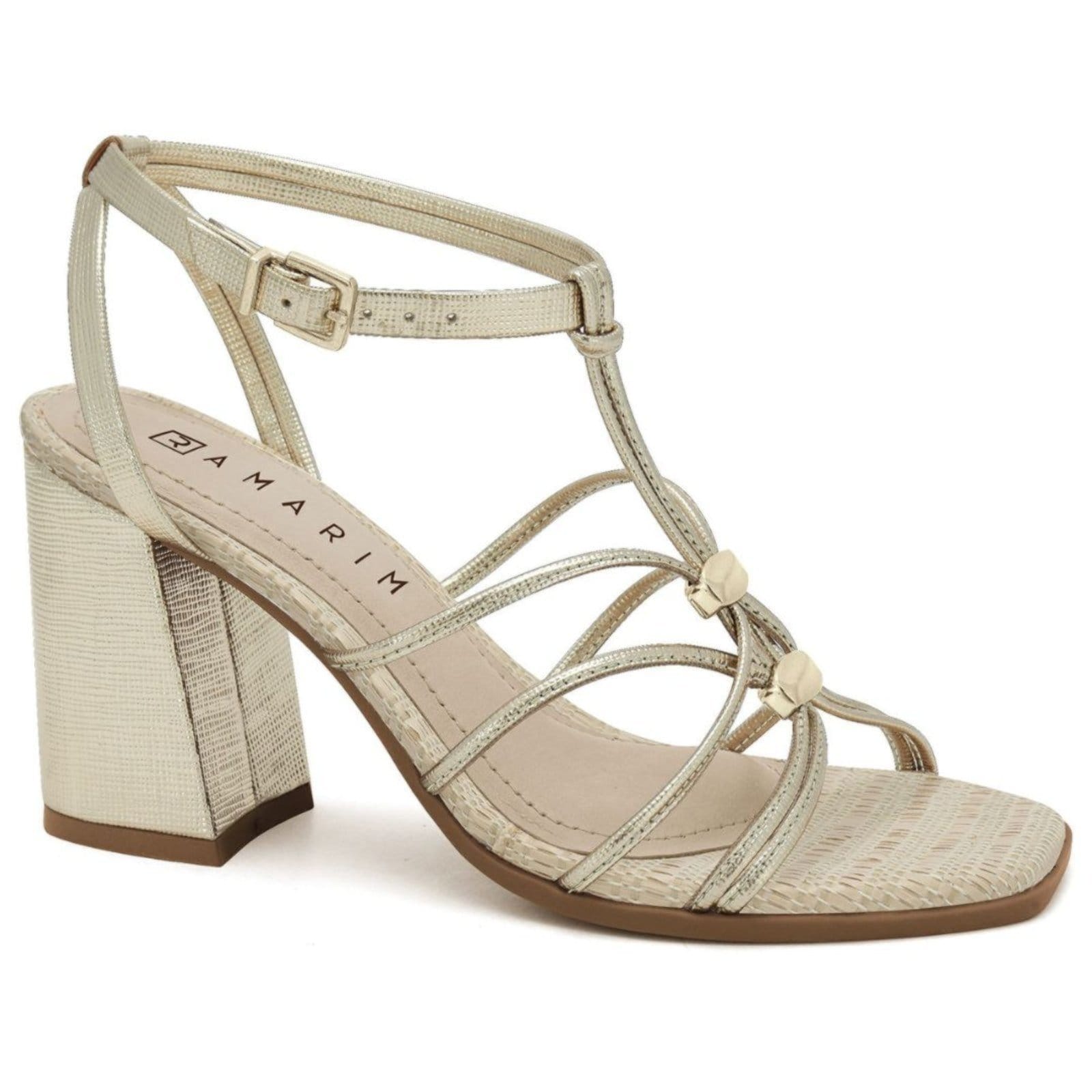 Sandália Feminina Salto Bloco Alto Ouro Ramarim 2541204-1